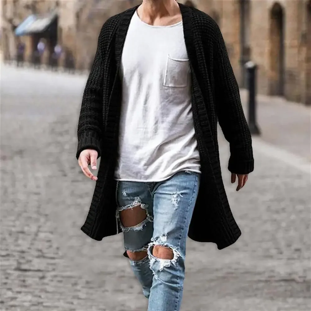 Neue Herren gestrickte Baumwolle Cardigan Mode lange Pullover männlich lässig solide Langarm schlanke Outwear Herbst Winter warme Jacke