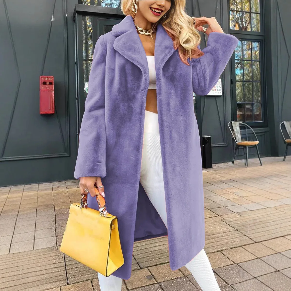 المرأة الشتاء أفخم معطف طويل دافئ الدانتيل متابعة التلبيب فو الفراء معطف سميكة أنيقة أفخم ملابس خارجية الإناث فروي المخملية معطف طويل