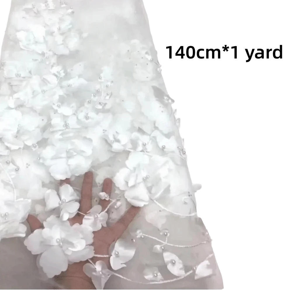 3D Flower Lace Fabric with Beads
