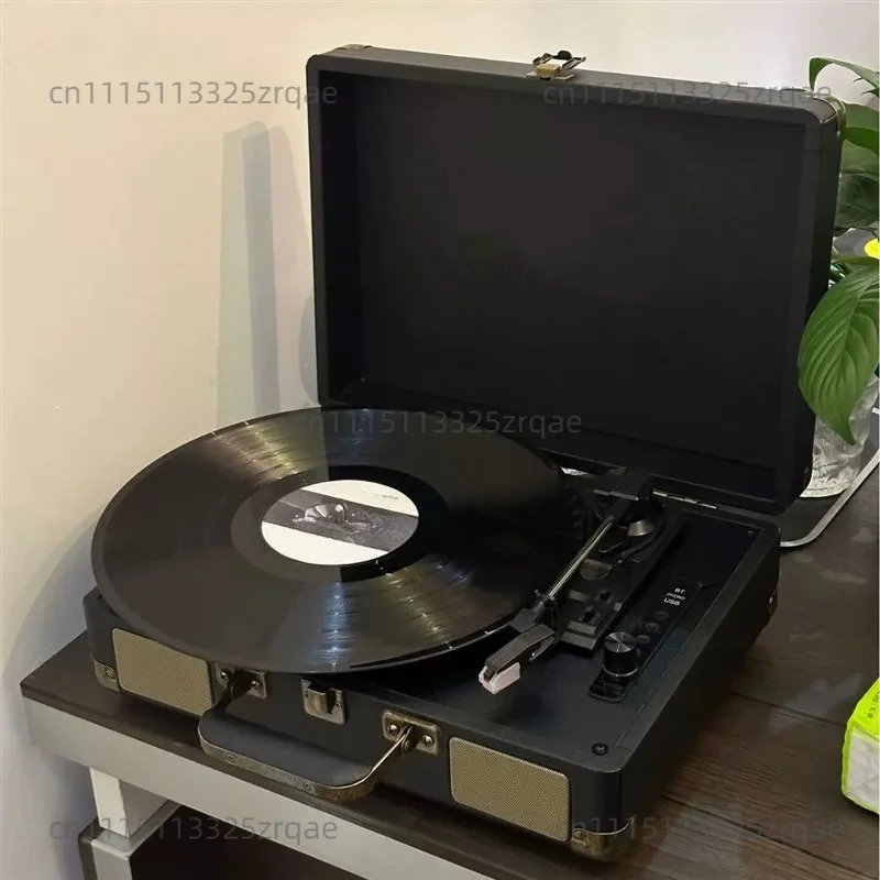 Retro Vinyl Record Player with Bluetooth Multifunctional CD Tape All-in-One Desktop Light Luxury Audio Gift for Home Decor
