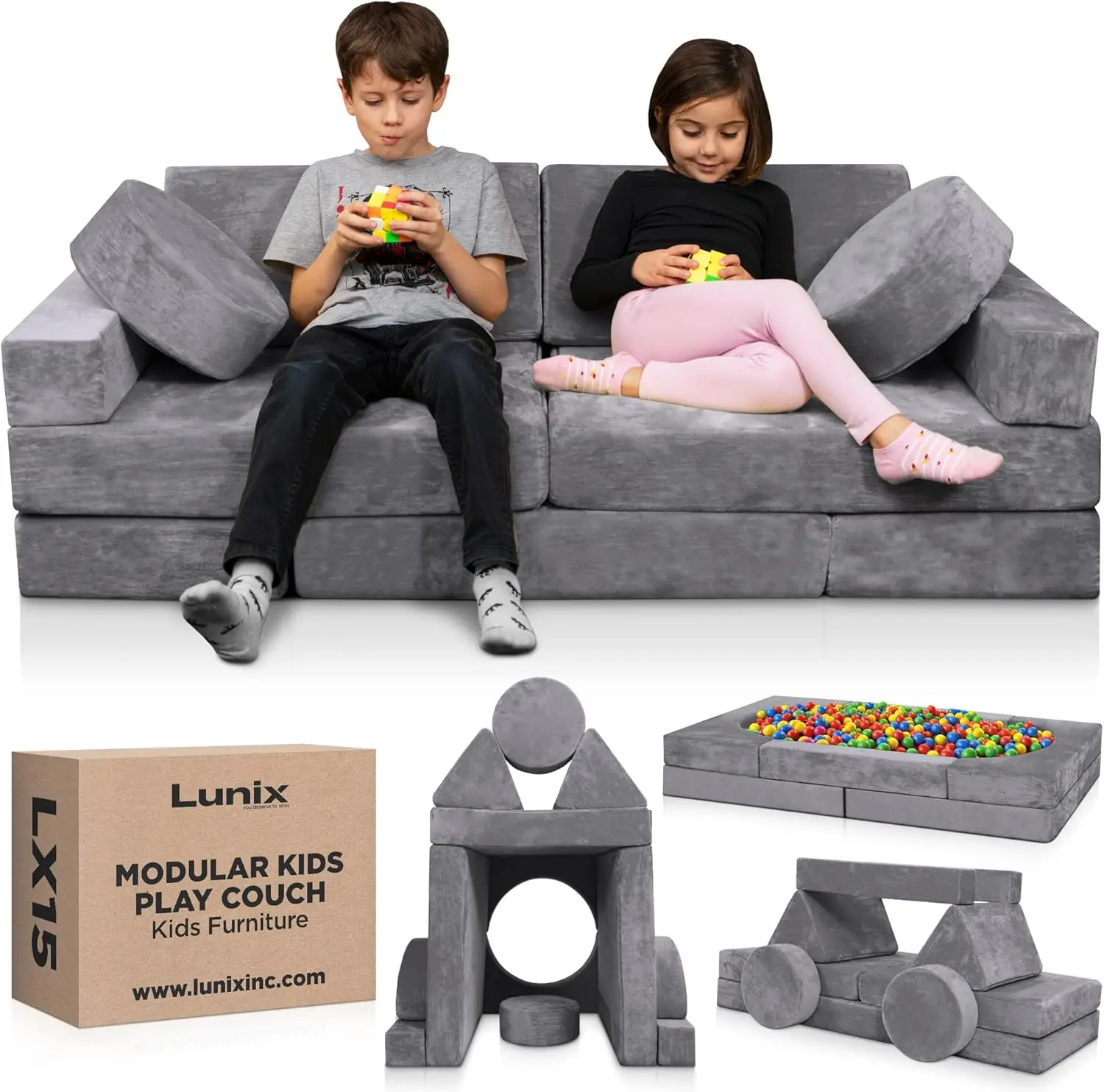 Modular Kids Play Couch, Child Sectional Sofa, Fortplay Bedroom and Playroom Furniture for Toddlers, Convertible Foam and Floor