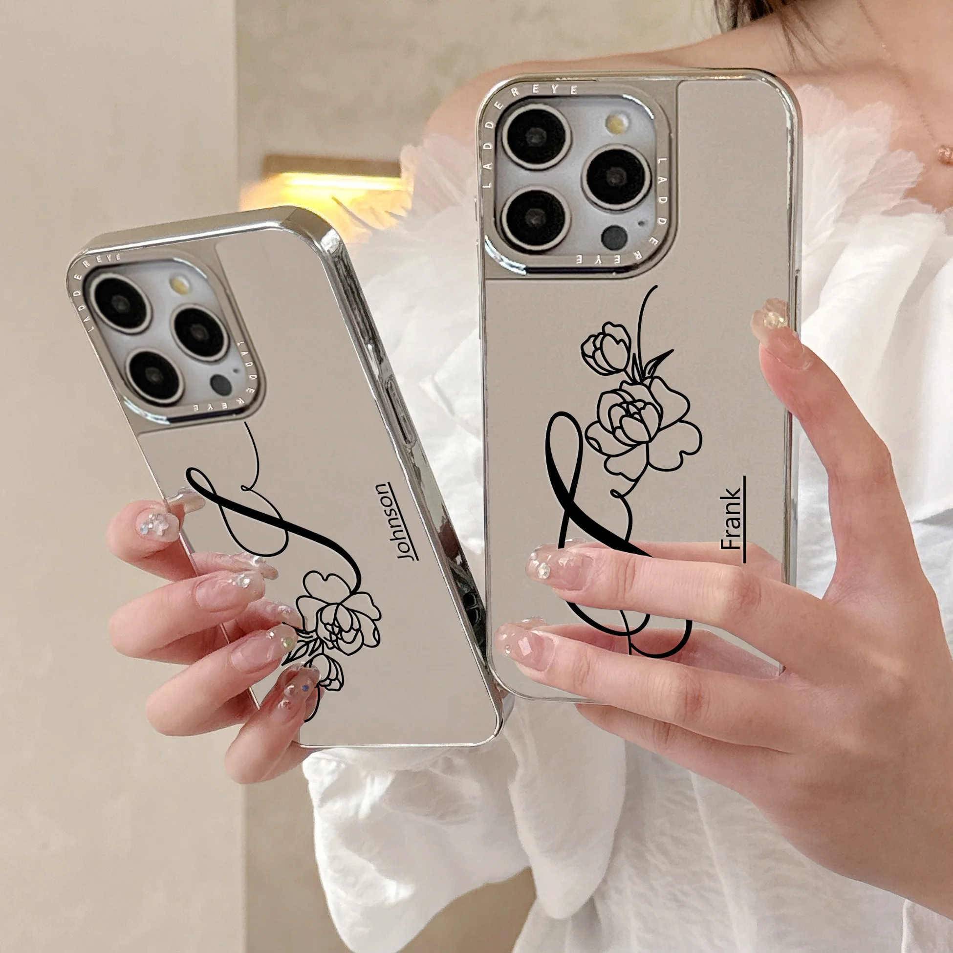 شخصية فاخرة مخصصة اسمك يشكلون مرآة قضية الهاتف آيفون 16 15 14 13 12 11 برو ماكس زائد الغطاء الخلفي الواقي