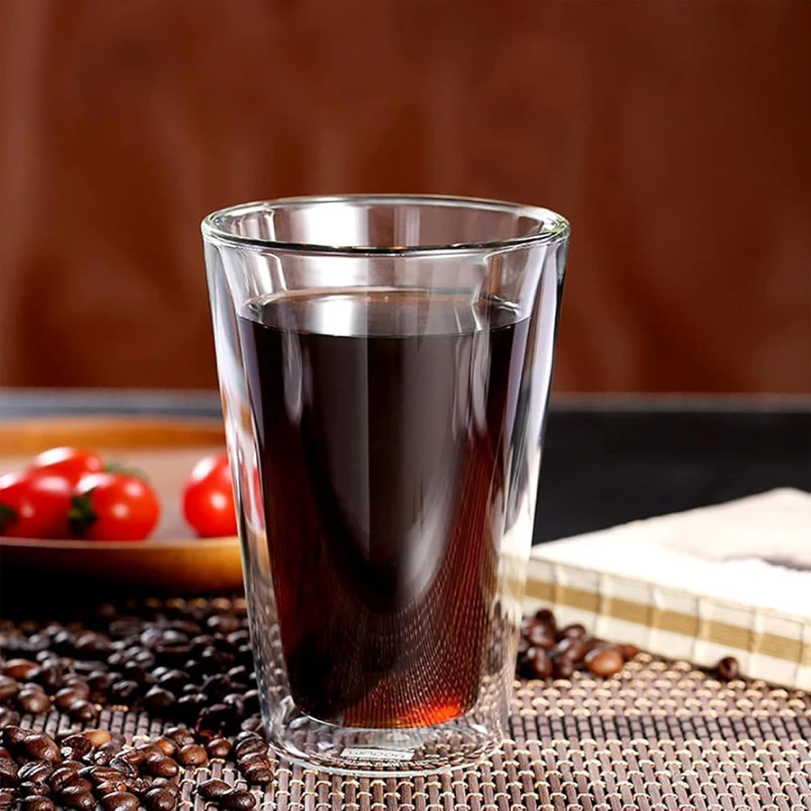 أكواب قهوة زجاجية مزدوجة الجدران مع أغطية سيليكون 350 مل/12 أونصة أكواب قهوة زجاجية قابلة لإعادة الاستخدام معزولة كوب أدوات للشرب الساخن/البارد #4