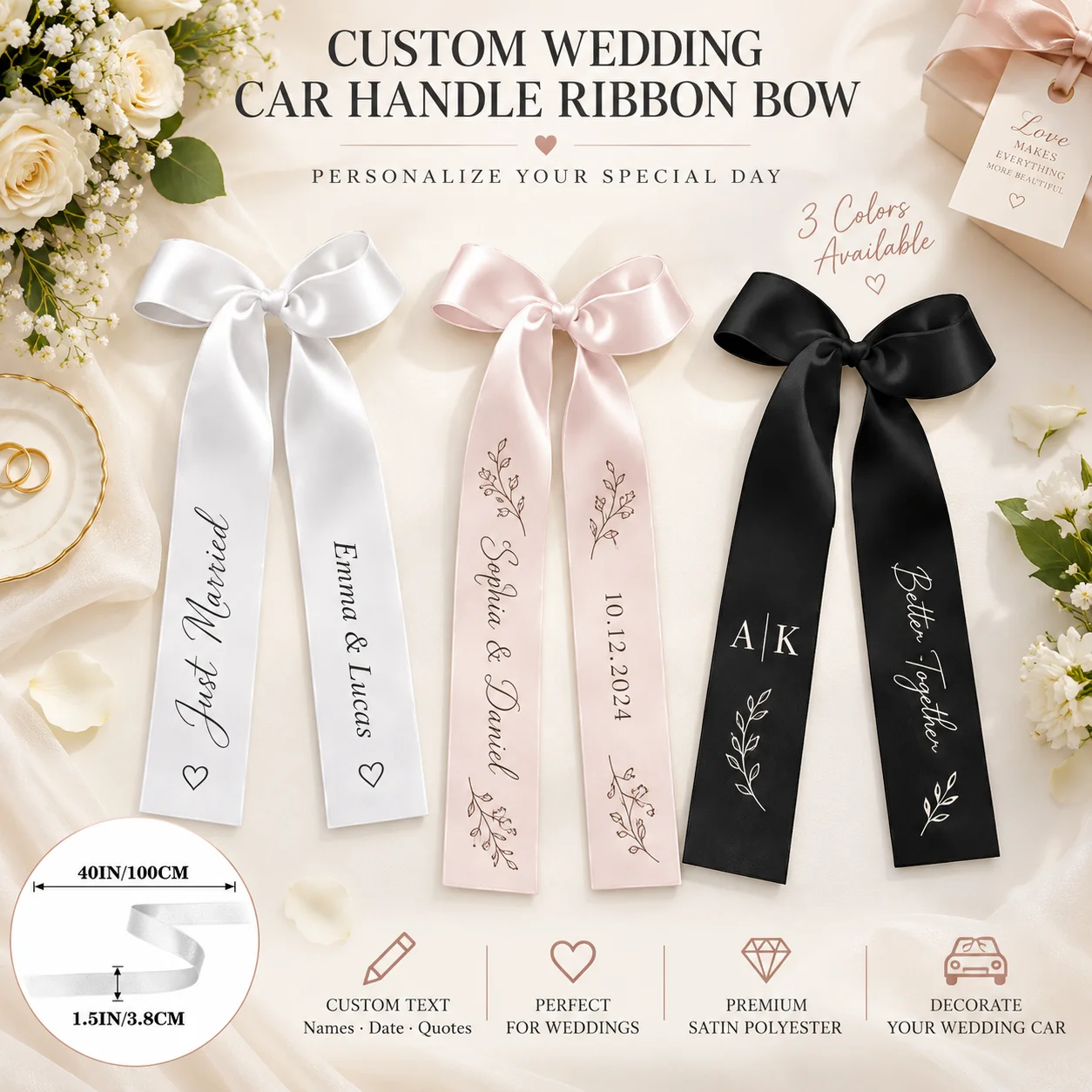 Custom Text Polyester Ribbon Personalized Printed Sash for Wedding Silk Ribbon Decoration Car Handle Gift Box Balloon Cigar Wine