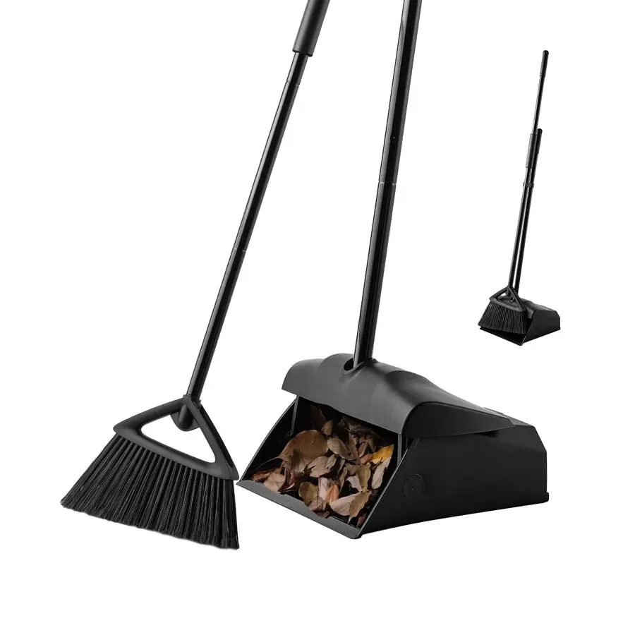 

Commercial Angle Broom and Dustpan Combo, with Long Handle, Lobby Dust Pan Sweep Set for Outdoor Garages Courtyard Sidewalks Dec