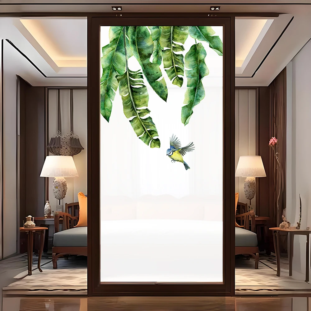 Window Film Privacy Heat Insulation Anti UV Blocking Static Cling Plant Bird Stained Glass Decals Window Sticker for Home 01