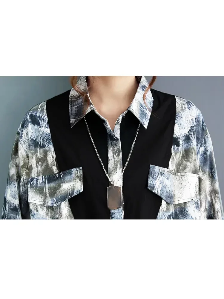 XITAO-vestido camisero holgado con estampado de retazos para mujer, vestido informal con cordón de un solo pecho, novedad de otoño, vestido sencillo con temperamento DMJ4175