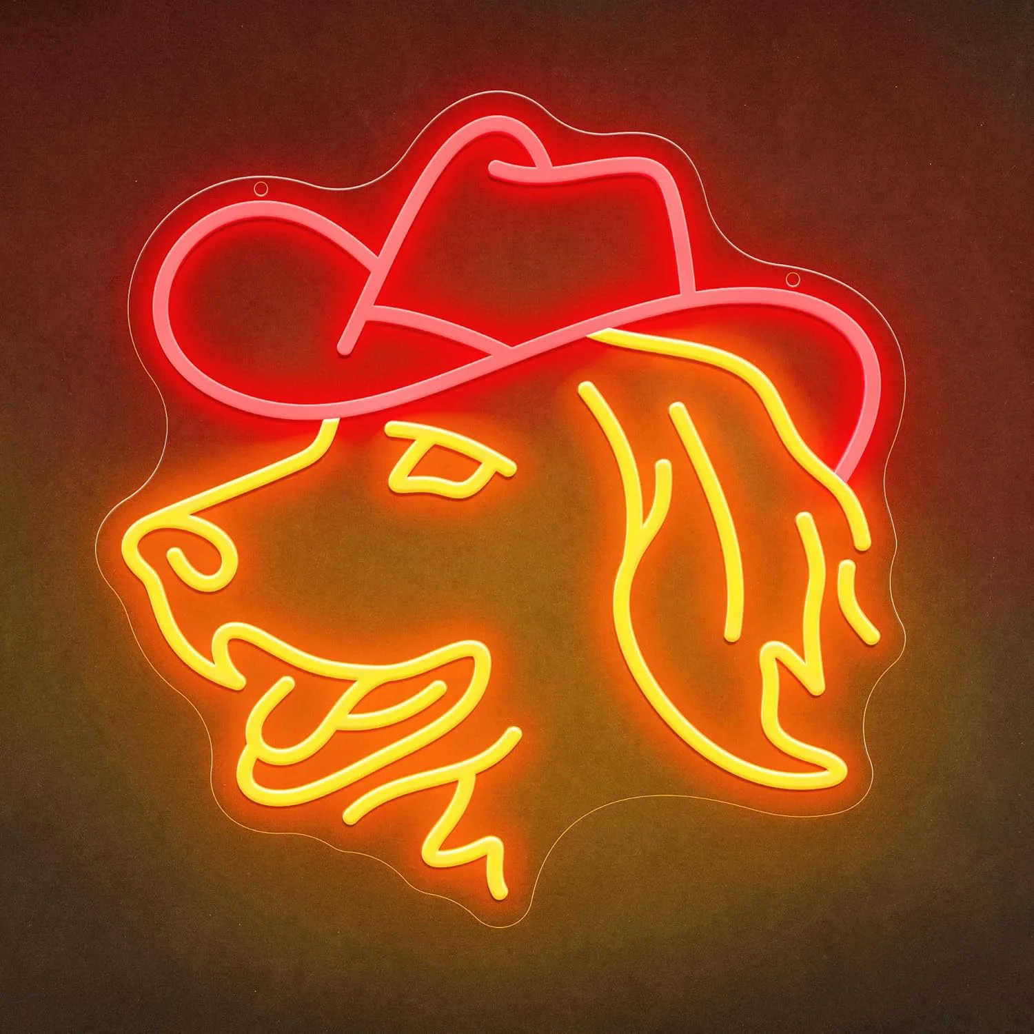 Cowgirl Neon Sign Western Girl Face LED Red Yellow USB Powered Dimmable Wall Art for Bedroom Bar Ranch Party Decor Gift