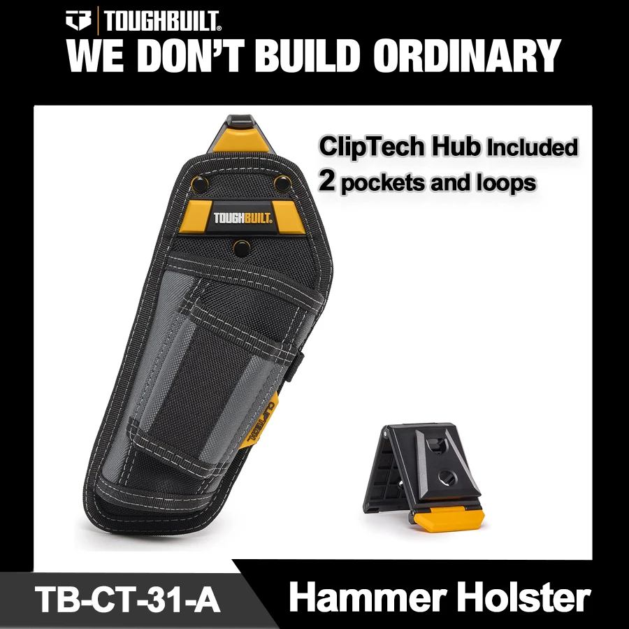 TOUGHBUILT Hammer Holster Belt Pouch for Hammers Wrench Screwdriver with 2 Pocket and Loops TB-CT-31-A