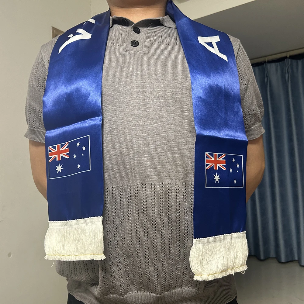 （TIKI FLAG）Australia Scarf 14x135cm Double-sided Printed Australia Flag Satin Scarf Suitable for world cup Sports Events