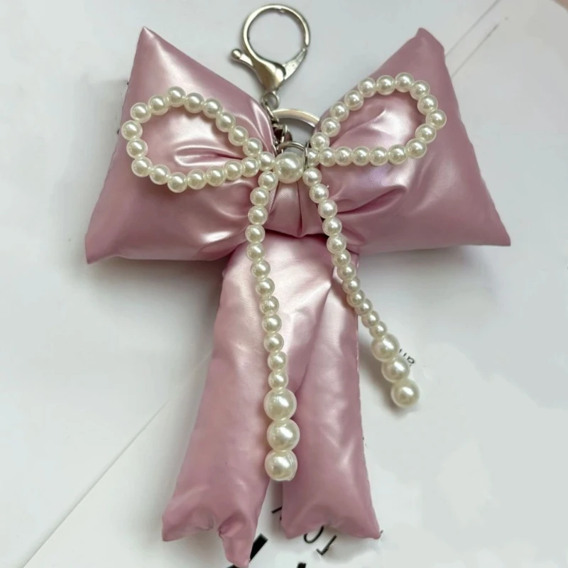 Porte-clés en peluche avec nœud à carreaux bleu rose, pendentif de sac à dos pour fille mignonne et douce, décoration suspendue pour voiture, cadeau de Festival, nouvelle collection