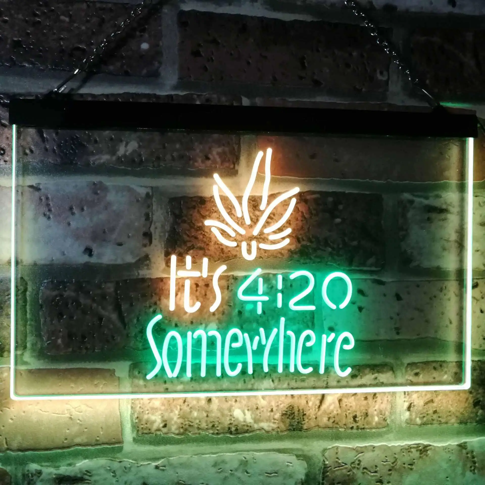 Marijuana Cannabis Weed It's 4:20 Somewhere High Life Dual Color Led Neon Sign st6-0404
