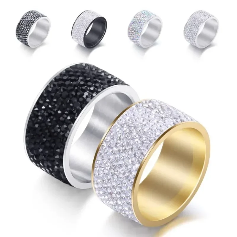 New Fine Jewelry wholesale Crystal from Austrian Classic stainless steel with 8 rows of zircon rings Fit Women and Men