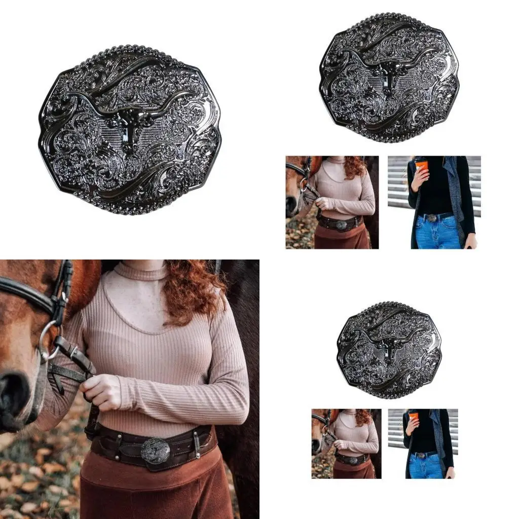 

39BD Replacement Belt Buckle Cowgirl Floral Engravings Belt Buckle Photo Props Engraved Cool Replacement Buckle (Floral)