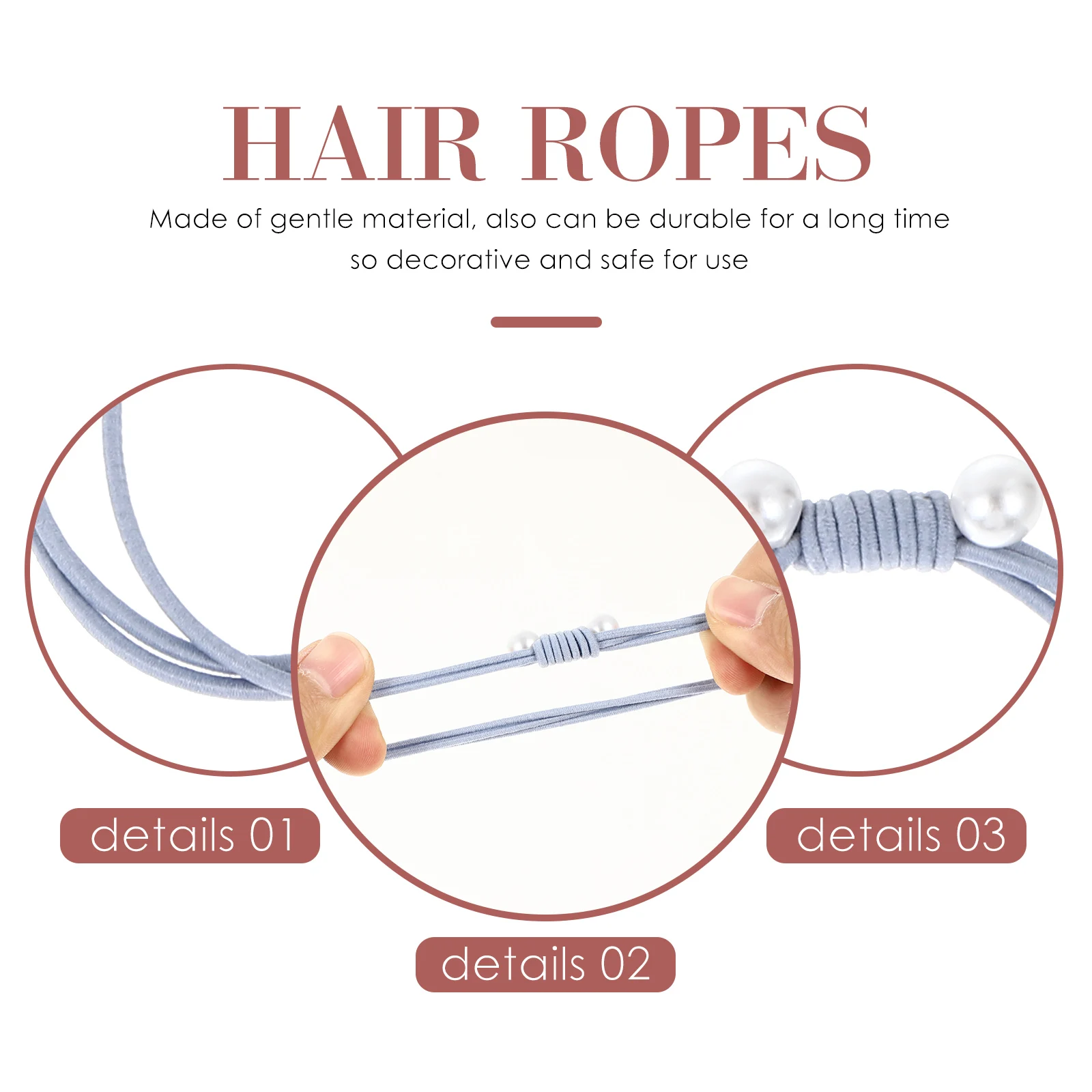 

40pcs Elastic Ropes For Women Ponytail Rubber Bands No Mark Stretch Ties Pearl Decorative Ropes Bun Holders Soft Rings Hair