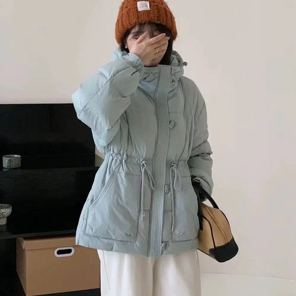 Autumn and Winter New Women's Down Jacket Hooded Loose Commuting Strap White Duck Down Minimally Designed Jacket