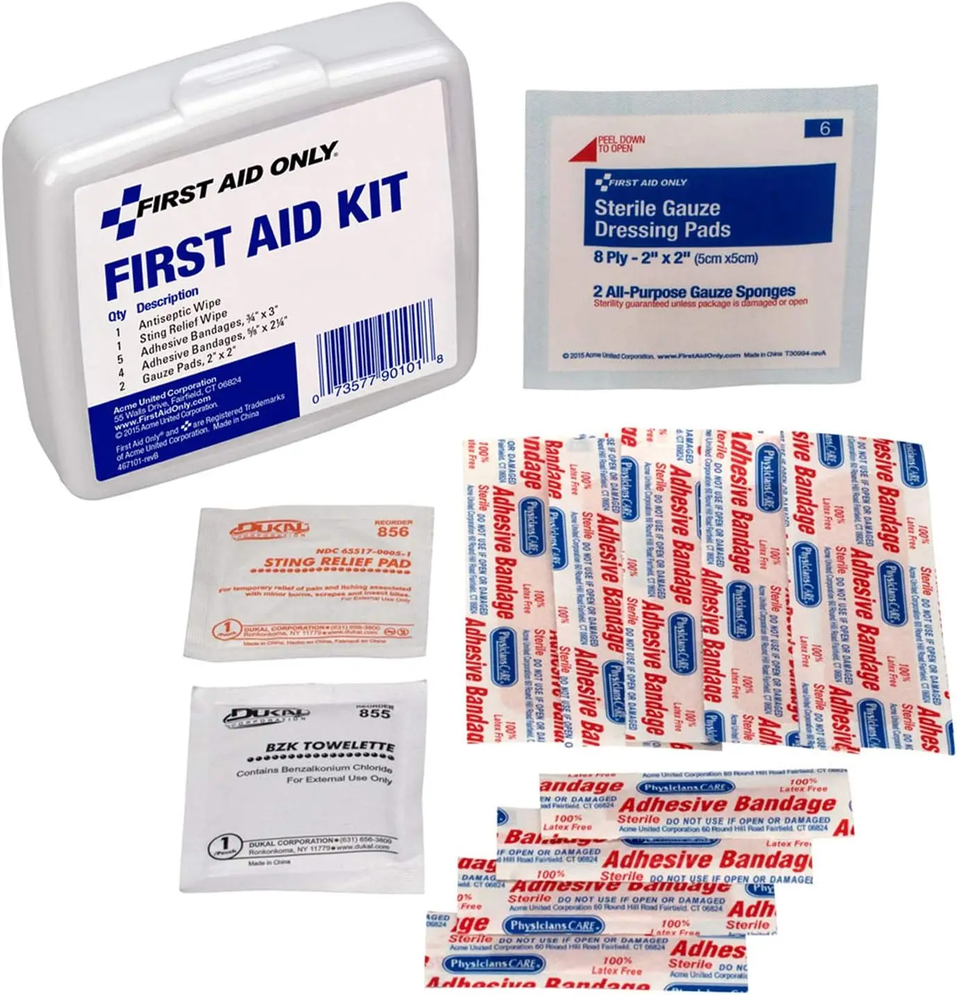 

13-Piece Emergency First Aid Kit for Home, Work & Travel - Antiseptic Wipes, Gauze Pads, Bandages
