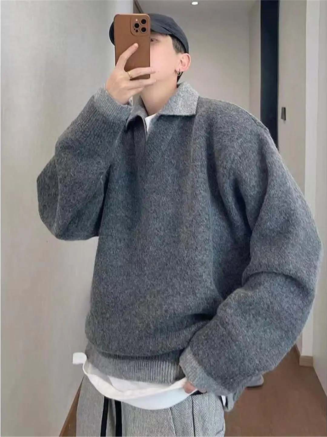 

Мужской трикотаж с v-образным вырезом в американском стиле ретро, осень-зима, свободный крой, модное повседневное длинное пальто све, верхняя одежда Lazy Sle