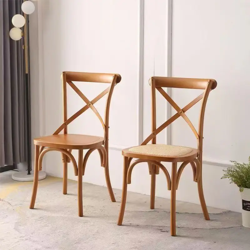 

//Modern Comfortable Solid Wood Rattan Cross-Back Dining Chair For Outdoor Hotel Kitchen Wedding Bar Events