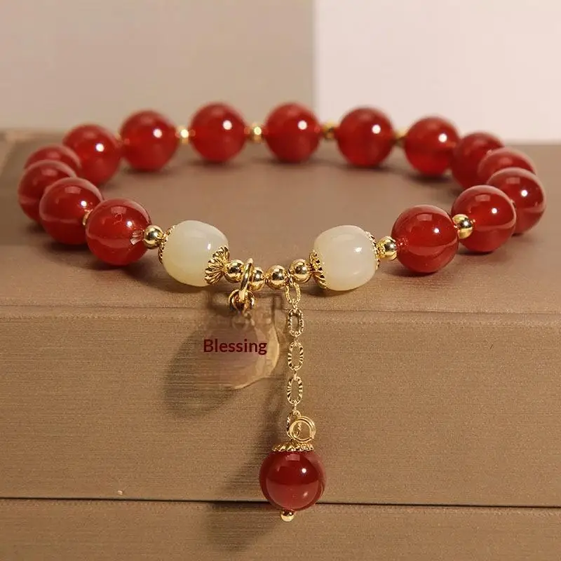Natural Red Jade Bracelet 1Pcs Beaded Gemstone Jewelry Lucky Talisman for Meditation Work and Gifts