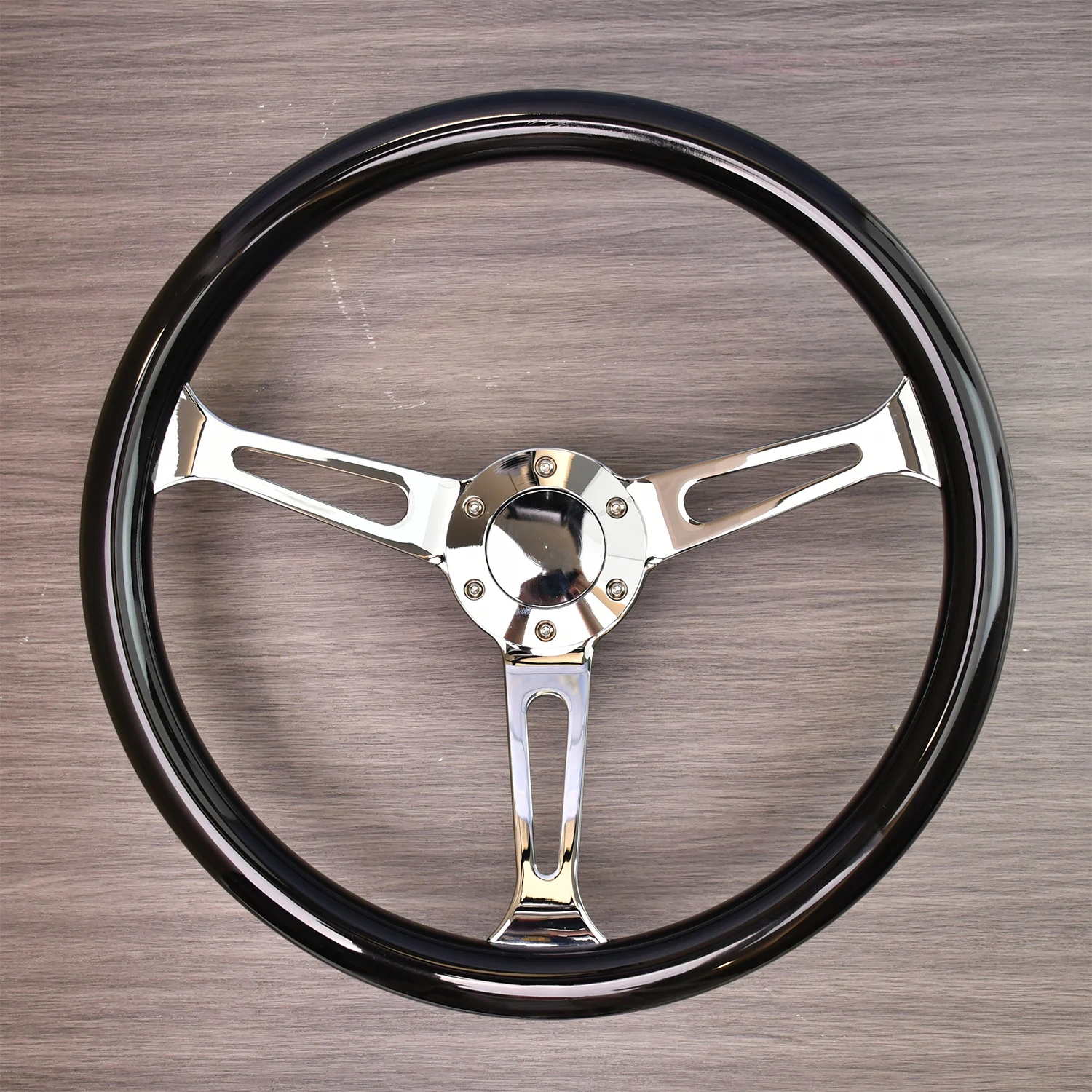 

Classic ABS Steering Wheel Universal Racing Silver Spoke Classic Wood Grain Auto Steering Wheel