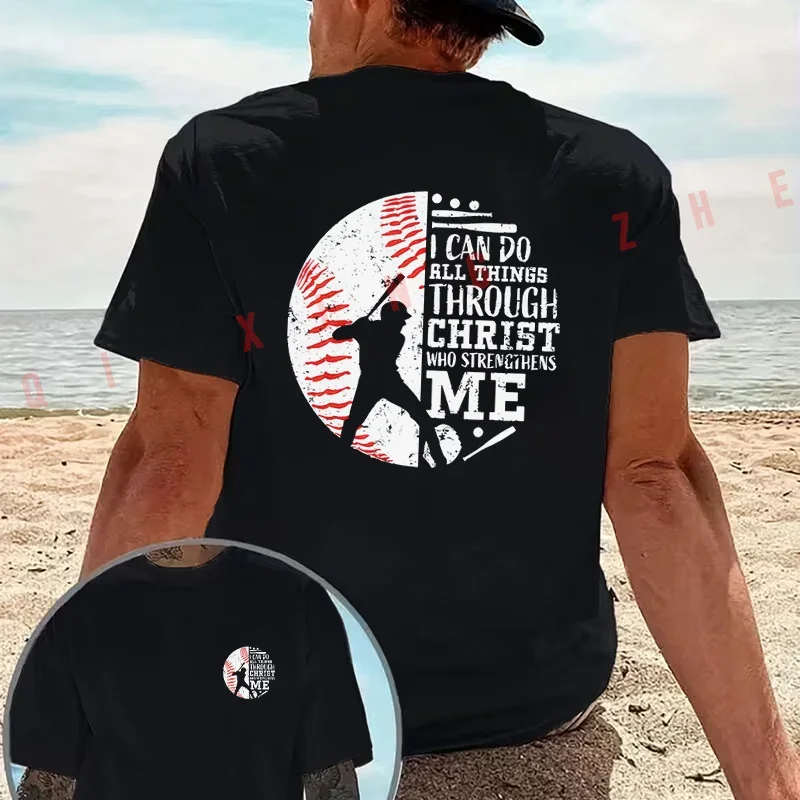 I CAN DO ALL THINGS Baseball Christian Faith Creative motorcycle T-Shirt Cotton Double-Sided Print Men Short Sleeve O-neck Tops