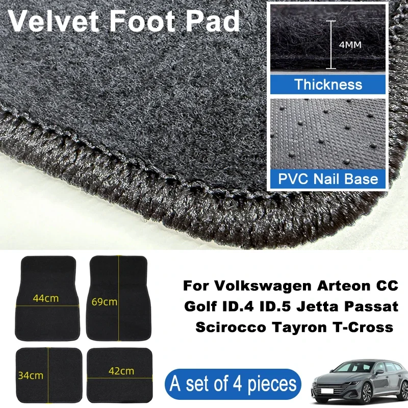 

For Volkswagen Arteon CC Golf ID.4 ID.5 Jetta Passat Car Floor Mats Black Non-Slip 4Pcs Front & Rear Foot Mats Carpets Rugs