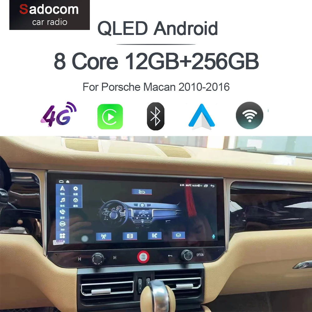 

12.3" QLED 1920*720 Carplay Auto Android 14.0 12G+256G Car Android Player GPS WIFI navigation Radio For Porsche Macan 2010-2016