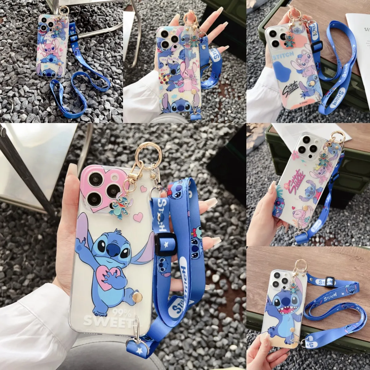 For iPhone 16 15 14 13 12 11 Pro Xs Max Xs XR 7 8 6 Plus SE 2020 2022 Stitch Angel Case Wrist Strap Ornament