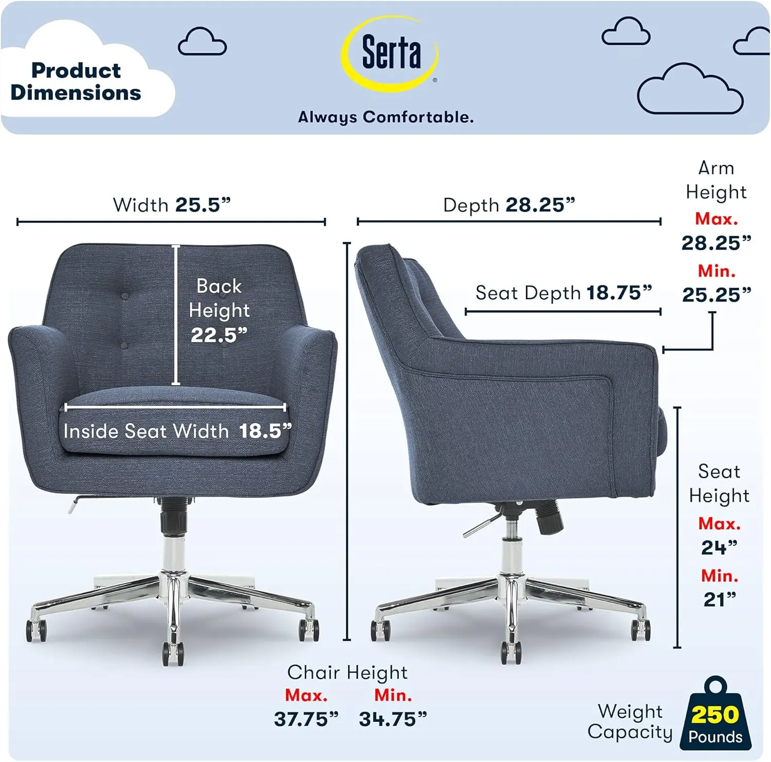 Ashland-Silla de escritorio de oficina en casa con botón, cojín de espuma viscoelástica y brazos acolchados, sillón de tocador moderno de mediados de siglo