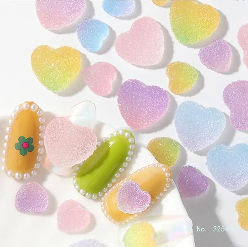 70pcs Gummy Bear Nail Beads 3D Heart Bear Nail Decorations Resin Cute Nail Charms Nail Accessories for Women Girls