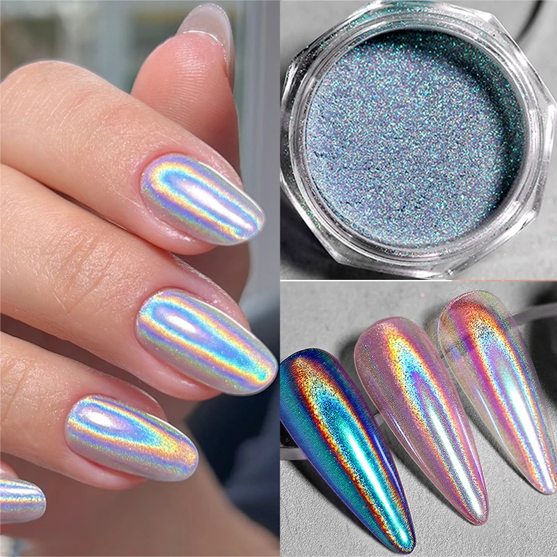 1Box Neon Laser Nail Powder Glitter Holo Silver Rub Dust Sparkling Chrome Nail Glitter Laser Pigment For Nail DIY Manicure