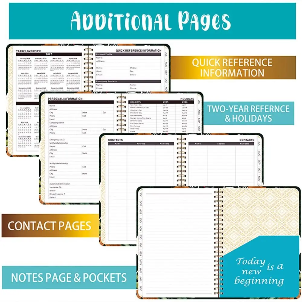 12 Months A5 Agenda Book Colorful Flower Pattern Taking Notes English Notebook Portable Time Organizer Binder Coil Notebook