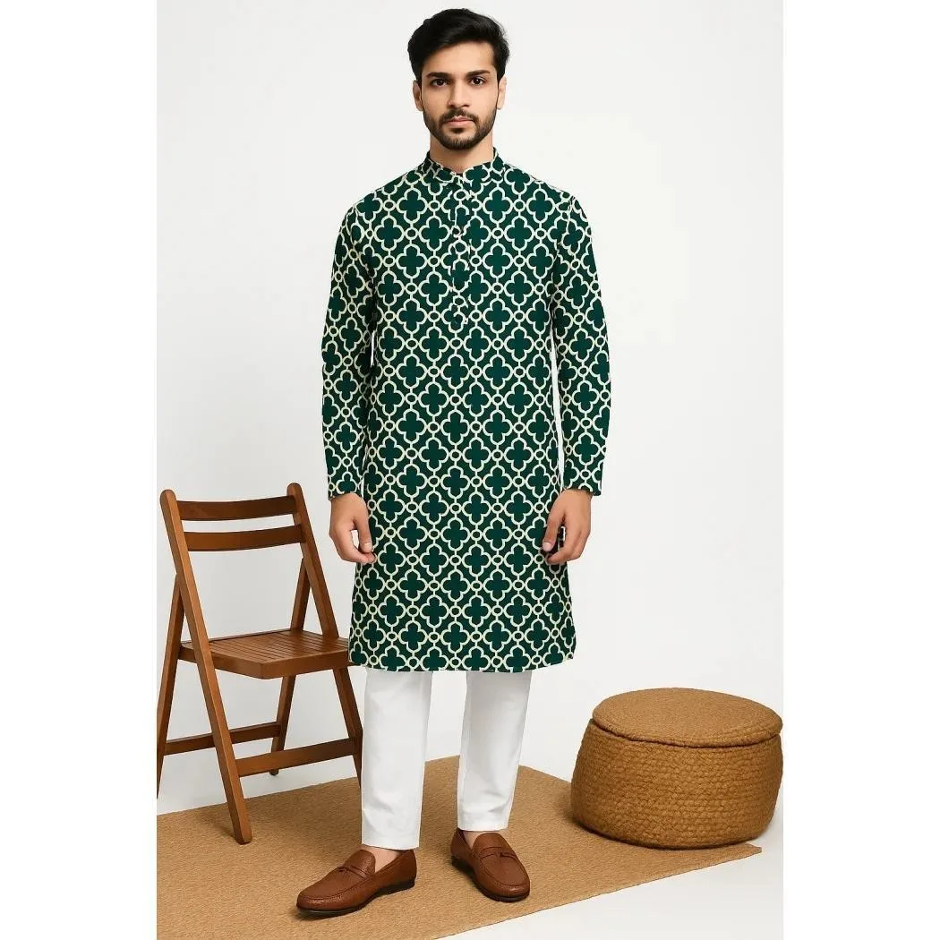 National style Men Digital Printed Kurta Vardha Regular Mandarin Long Suitable All Occasions Such As Birthday Wedding Aidilfitri