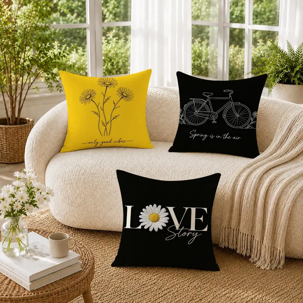 Daisy Line Bicycle Simple Style Cushion Cover Soft Short Plush Pillow Cases Hidden Zipper Cutecore Sofa Bedroom Home Decor Gift