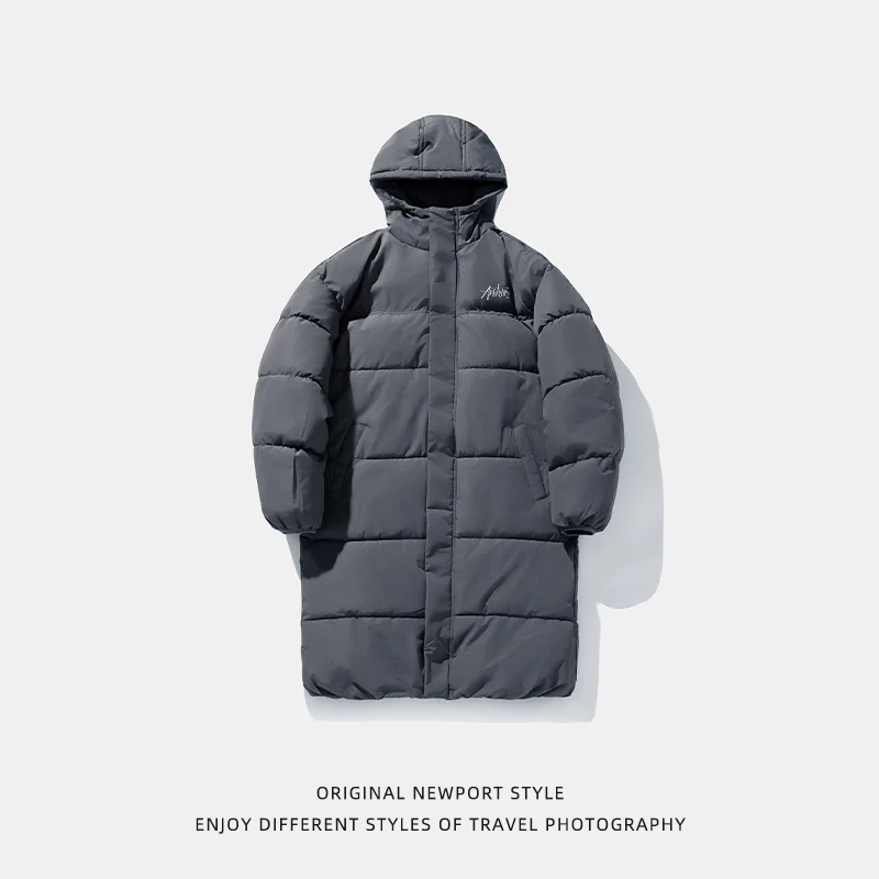 Jaket Parka Tebal Musim Dingin Berkerudung Panjang Katun Isi Bulu Angsa Pria Wanita Tahan Air Longgar Kasual Pasangan Jaket Puffer Panjang AU-255