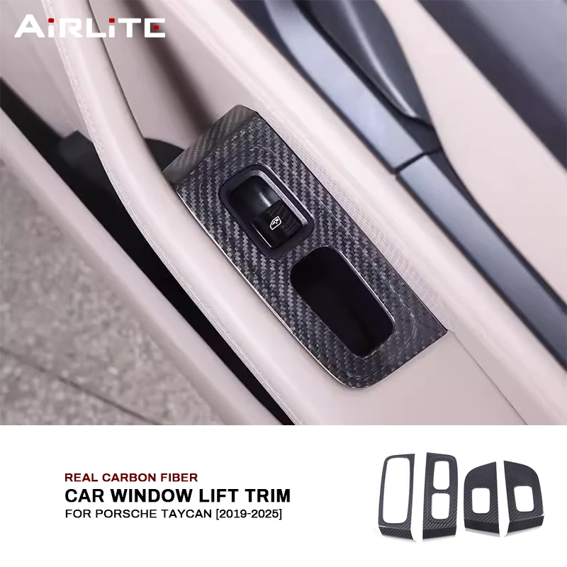 

Накладка на панель управления стеклоподъемниками из настоящего карбона, декоративная наклейка, аксессуары для интерьера для Porsche Taycan 2019-2025