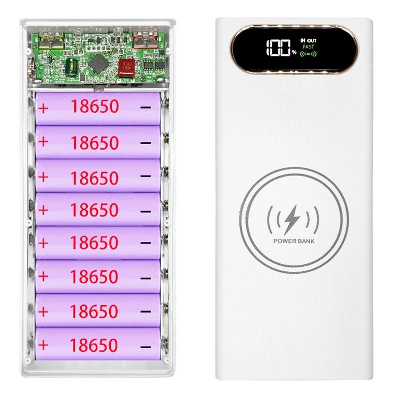 No Battery 10/12 18650 Batteries Power Bank Case Charging 22.5W QC3.0 PD3.0 TYPE C Wireless 15W Charge Storage Box