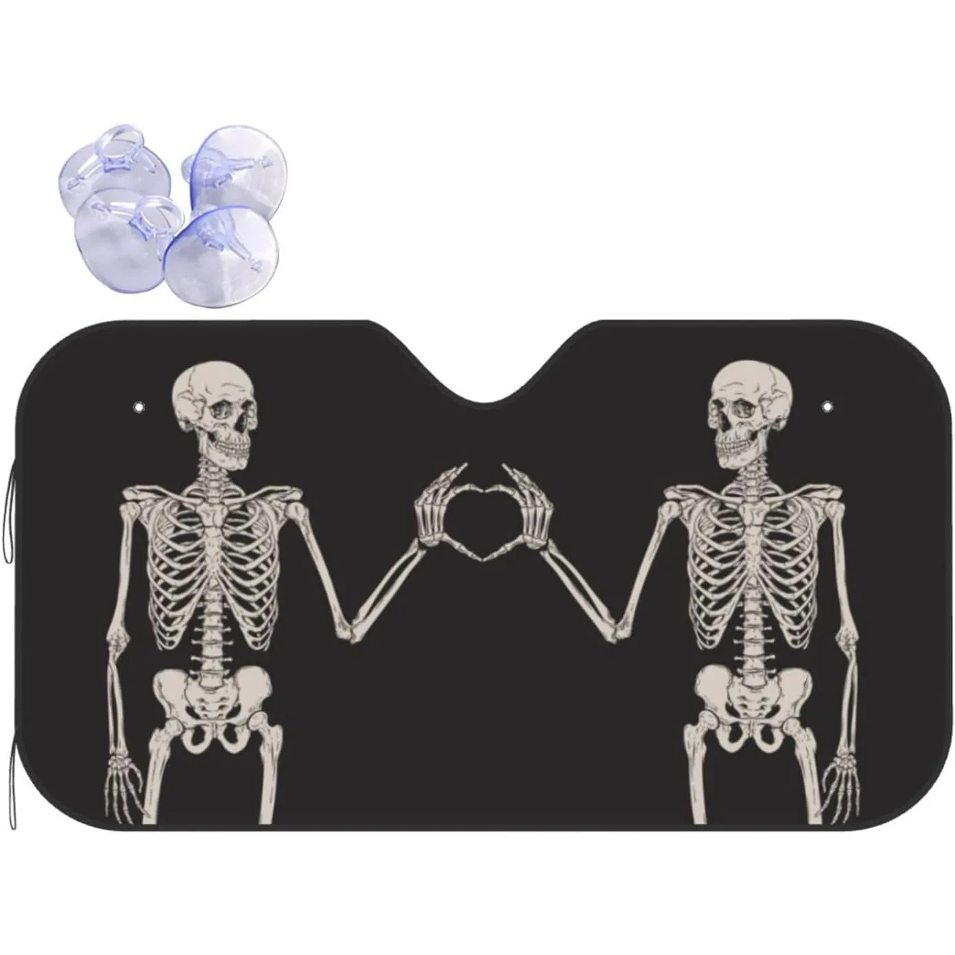 Halloween Funny Skull Skeleton Love Windshield Sun Shade Front Protector Folding Car Sun Visor Keeps Your Vehicle Cool