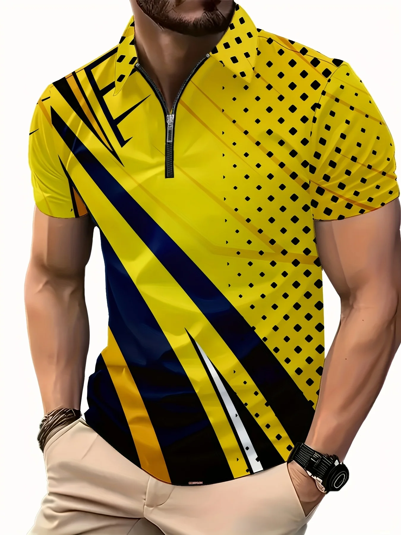 Das neue Herren-POLO-Shirt mit Reißverschluss im Sommer 2025, ist ein lässiger, modischer, weicher, bequemer und atmungsaktiver 3D-Polka-Dot-Musterdruck