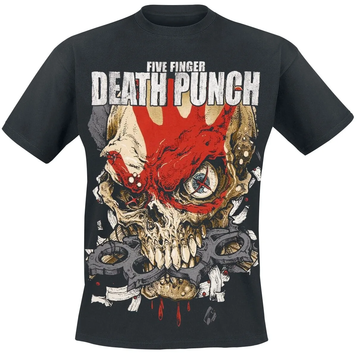 Five Finger Death Punch Skull Knuckle Duster Print T Shirt, 100% Cotton Casual Neutral Tee, Heavy Metal Streetwear