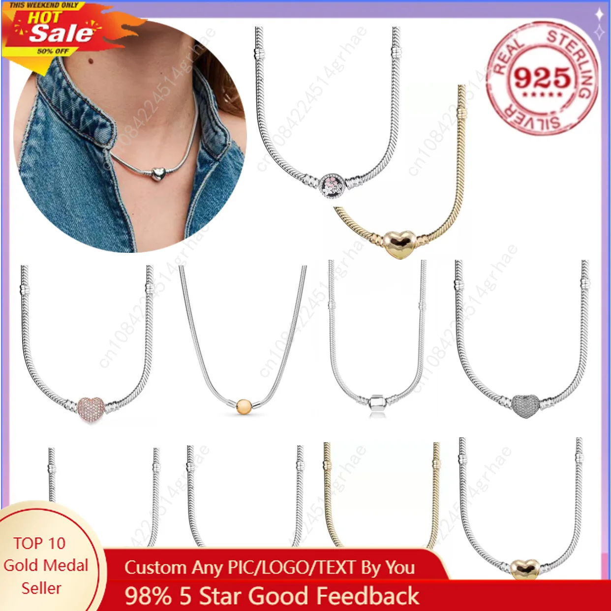 Vendita calda classica in argento sterling 925% a forma di cuore quadrato rotondo zircone collana in osso di serpente accessorio di gioielleria raffinata per le donne regalo