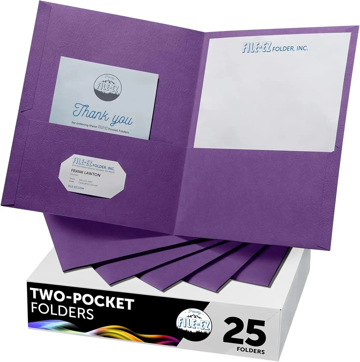 

Purple Two-Pocket Folders, 25-Pack, Textured Paper, Letter Size with Deep Pockets