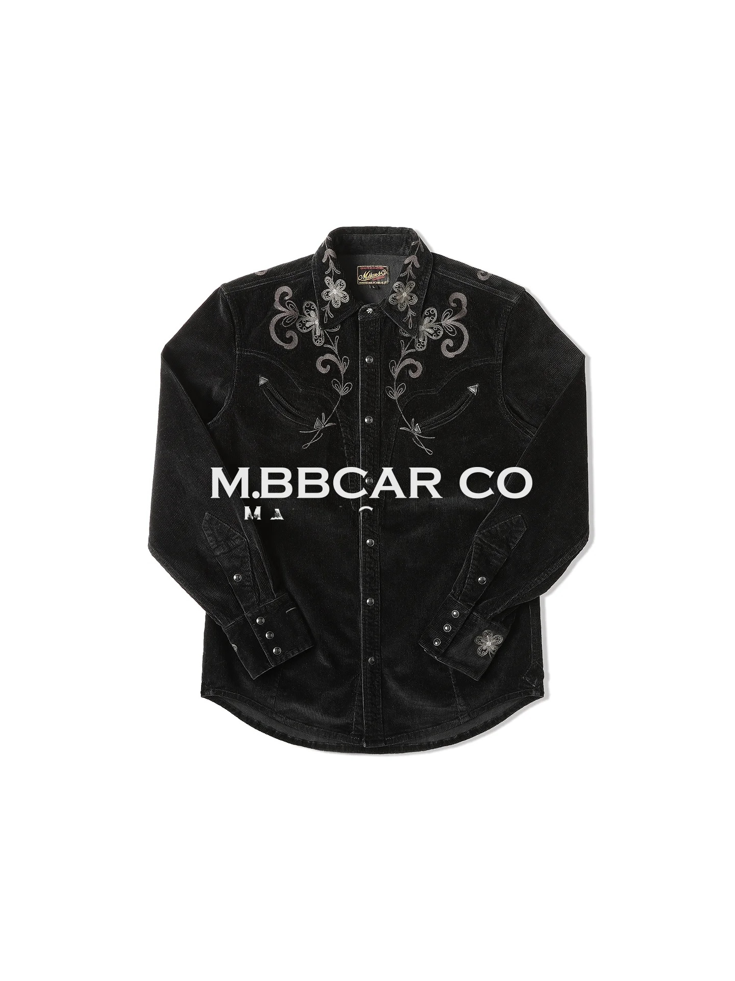 

MBBCAR Western Series Musician irt Narrow Waed Corduroy Bla Embroidered Corn corn irt Youth Faion Long Sve Co...