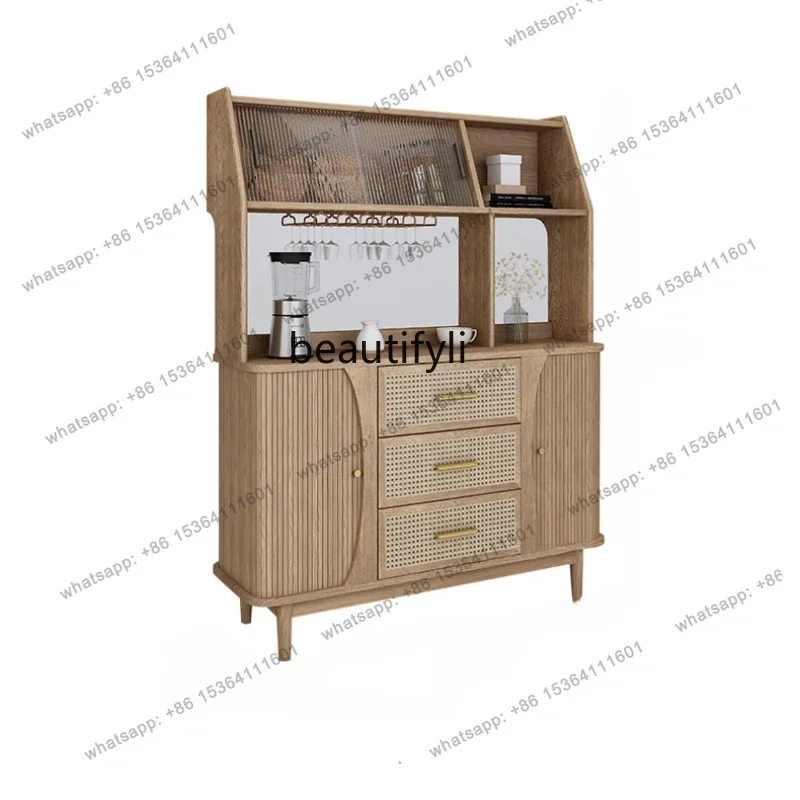 

Solid Wood Dining Rattan Storage Cabinet Kitchen Restaurant Wine Cabinet Wall Home Locker drawer furniture
