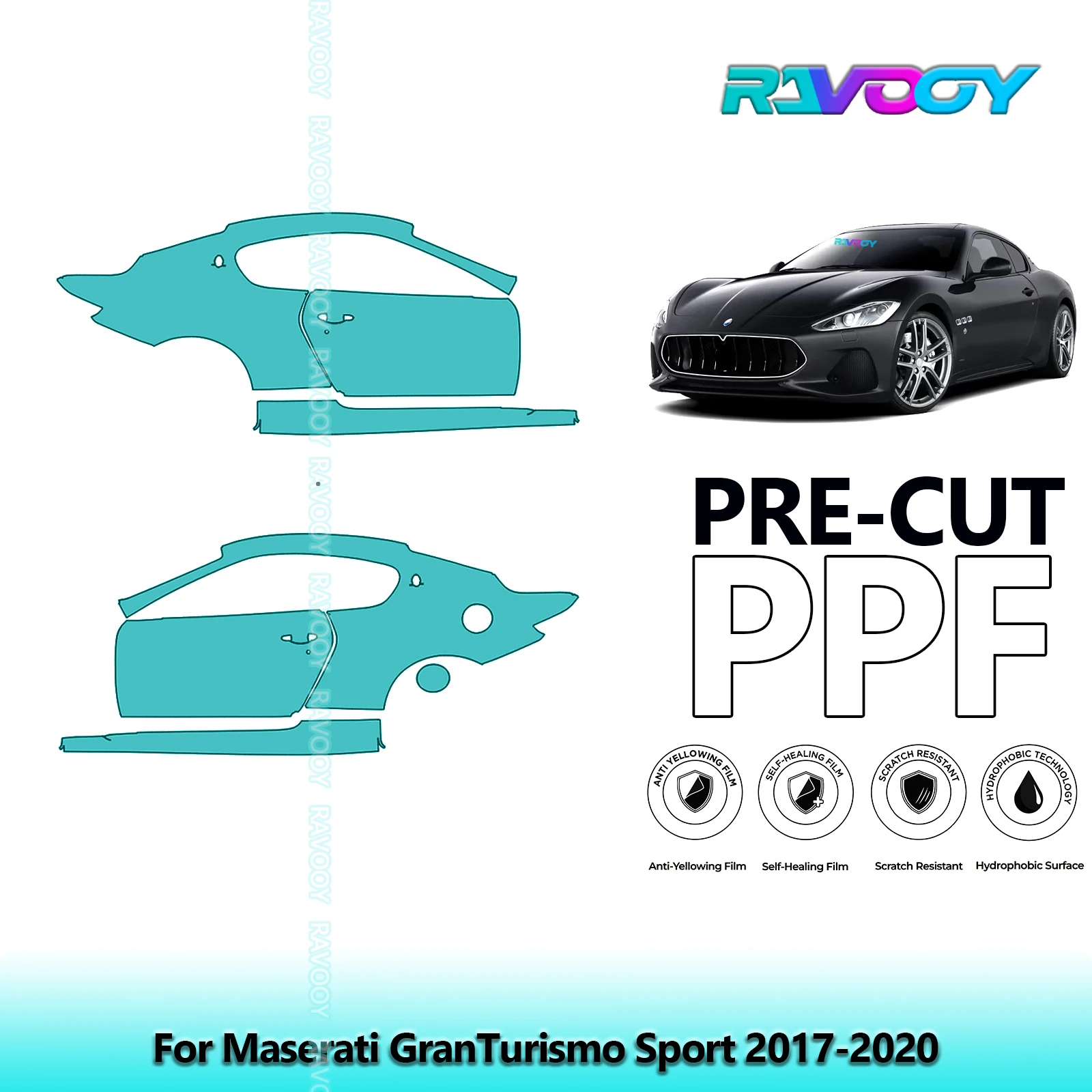 

For Maserati GranTurismo Sport 2017-2020 8.5mil Clear Matte Pre-Cut PPF Door & A/B Pillar Kit TPU Paint Protection Film Set