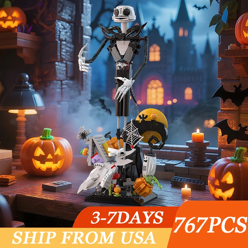 

Horror Skull Building Set Christmas Haunted House Bricks Pumpkins And Skeleton Ghosts Halloween Gifts For Movie Fans Adults