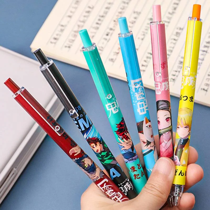 Random 6pcs Anime 0.5mm Press Pen Kawaii Ballpoint Pen Gel Pen School Office Stationery Writing Supplies Gift