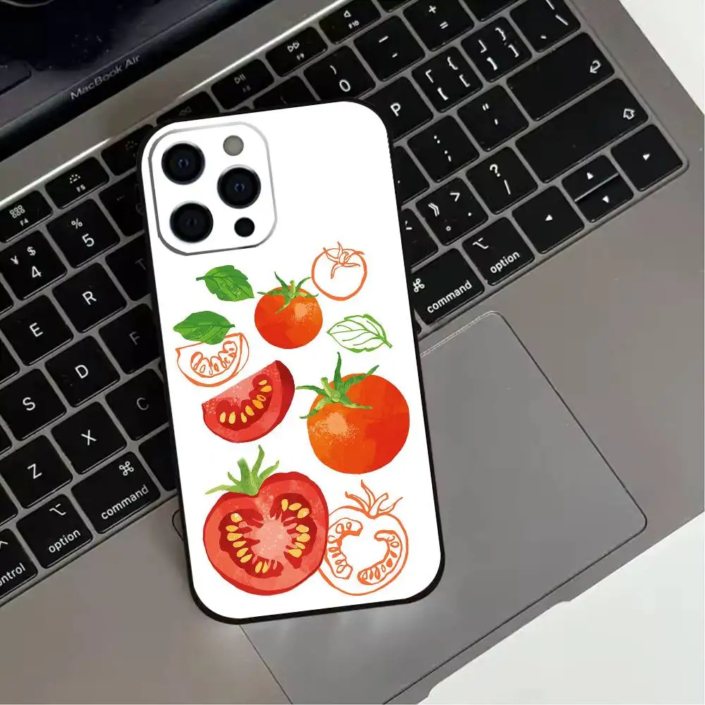 V-Vegetables Fruits Tomatoes   Phone Case For iPhone 17,16,15,14,13,12,11 Plus,Pro Max,XS,Soft Silicone Black Cover