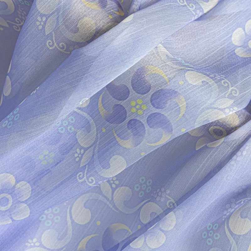Printed Medallion Crepe Fabric Tang Style Sheer Purple Lightweight Soft Drapey for Hanfu Qipao Dress DIY Sewing Accessories